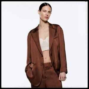 NWT Zara Satin Effect Women's Straight Oversized Flowy Blazer Size XL